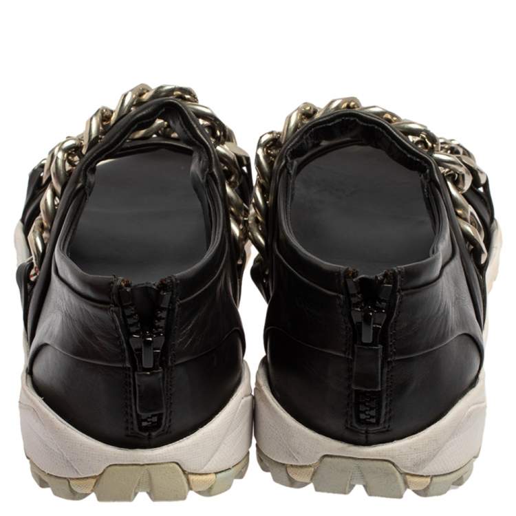 Pre Owned Givenchy Black Leather Chain Link Strap Flat Sandals Size 42