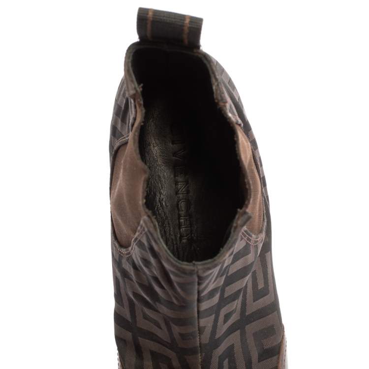 Pre Owned Givenchy Brown Canvas And Leather High Top Sneakers Size 38