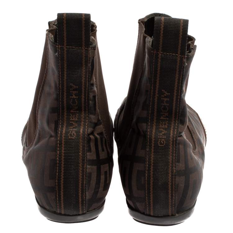 Pre Owned Givenchy Brown Canvas And Leather High Top Sneakers Size 38