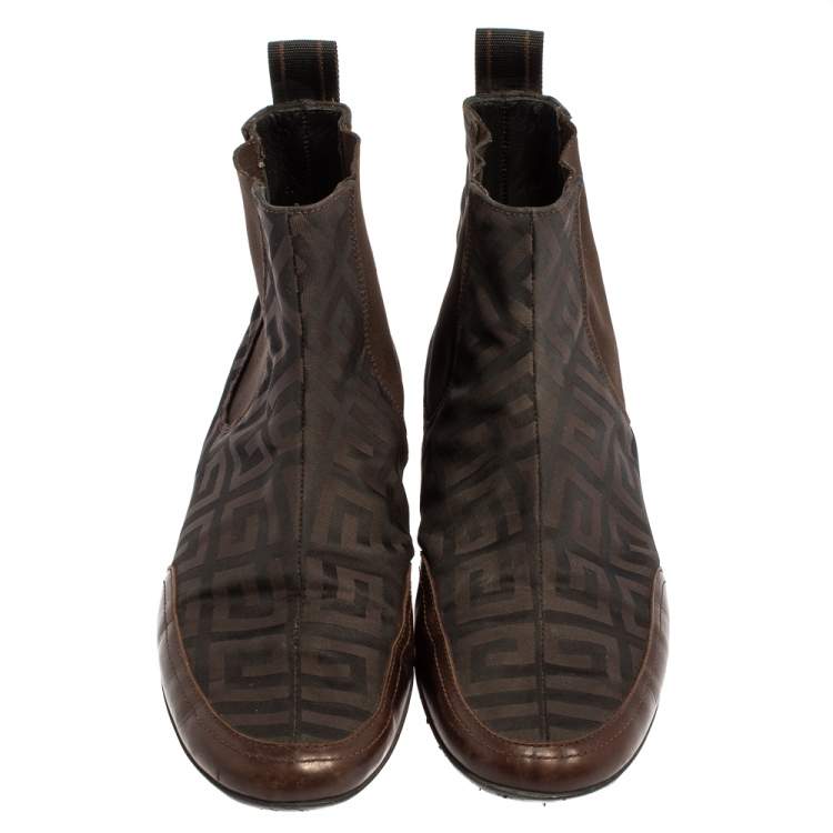 Pre Owned Givenchy Brown Canvas And Leather High Top Sneakers Size 38