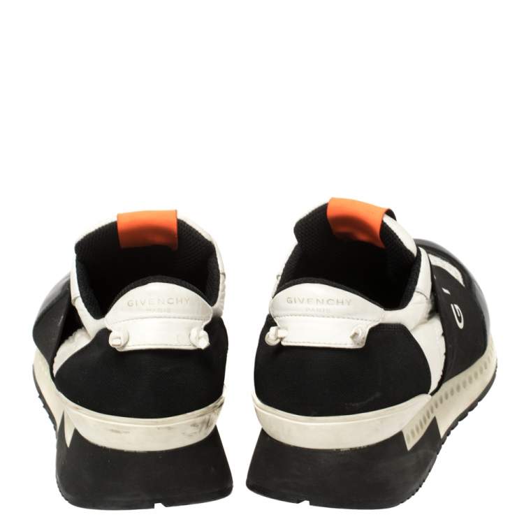 Pre Owned Givenchy Black/White Leather and Mesh Active Runner Slip On Sneakers Size 43