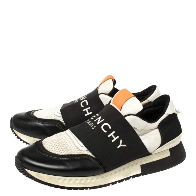 Pre Owned Givenchy Black/White Leather and Mesh Active Runner Slip On Sneakers Size 43