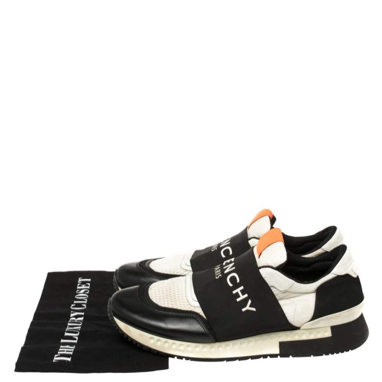 Pre Owned Givenchy Black/White Leather and Mesh Active Runner Slip On Sneakers Size 43