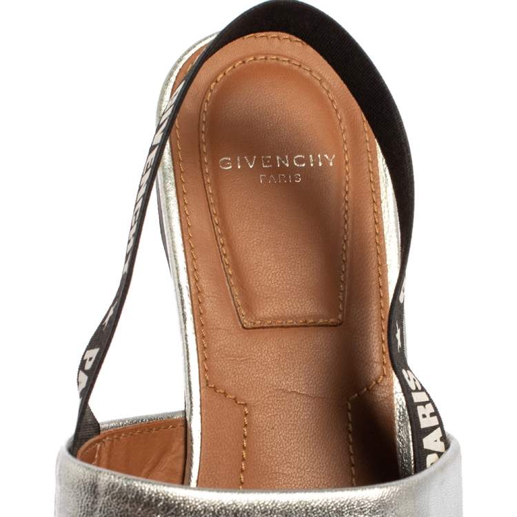 Pre Owned Givenchy Silver Leather And Elastic Rivington Slingback Mules Size 36
