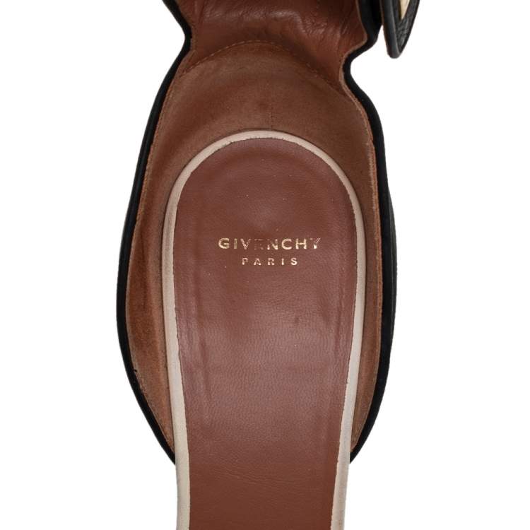 Pre Owned Givenchy Cream/Black Leather Shark Lock Ankle Strap Open Toe Platform Sandals Size 40