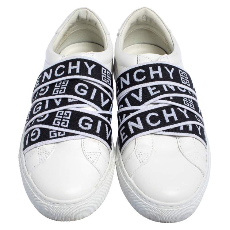 Pre Owned Givenchy White Leather Webbing Detail Low Top Sneakers Size 37