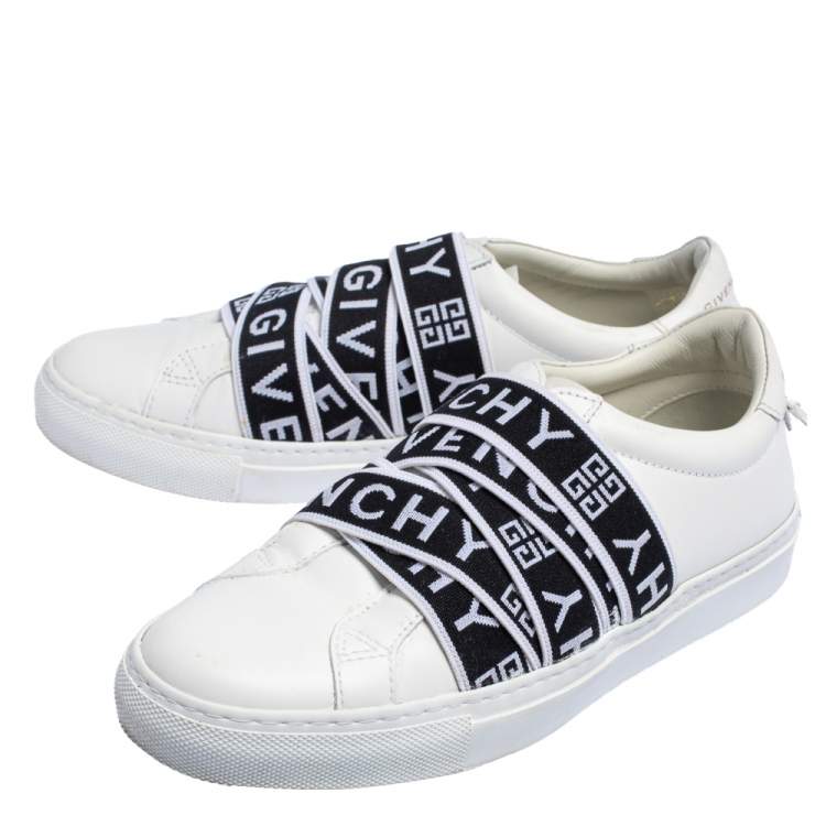 Pre Owned Givenchy White Leather Webbing Detail Low Top Sneakers Size 37