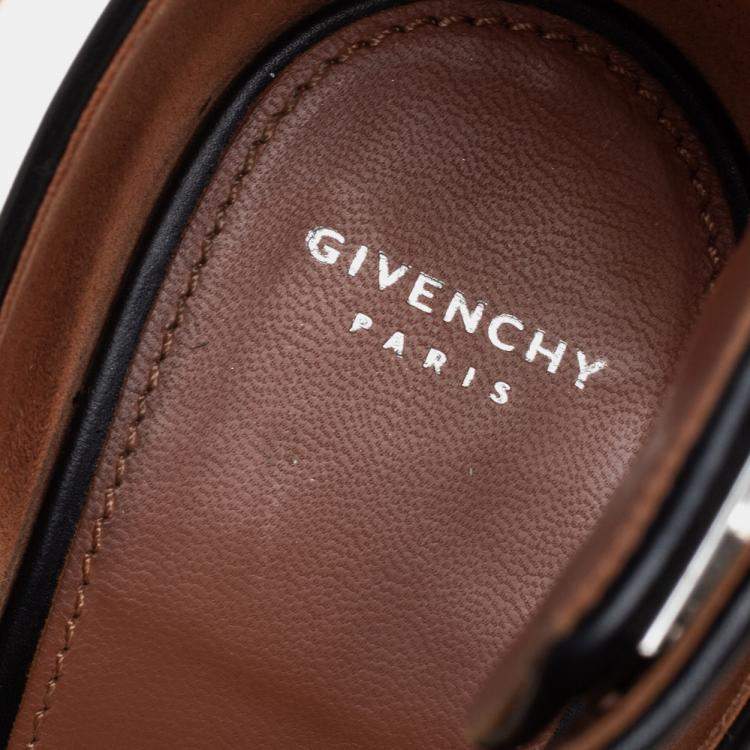 Pre Owned Givenchy Black Leather Shark Tooth Ankle Strap Open Toe Platform Sandals Size 39