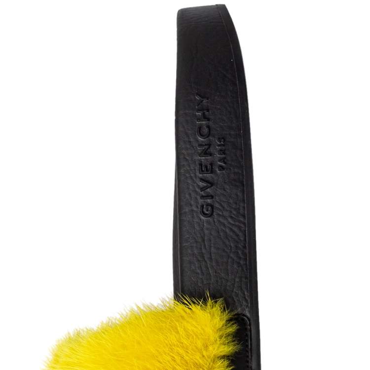 Pre Owned Givenchy Yellow Mink Fur Flat Slides Size 41