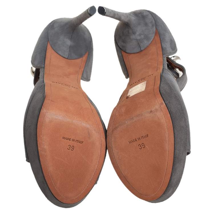 Pre Owned Givenchy Grey Suede Platform Ankle Strap Sandals Size 39