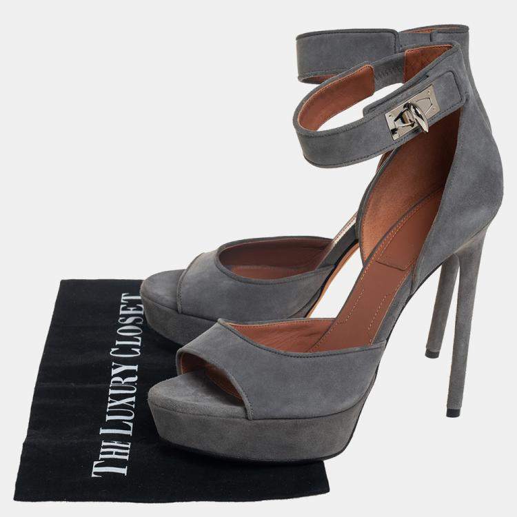 Pre Owned Givenchy Grey Suede Platform Ankle Strap Sandals Size 39