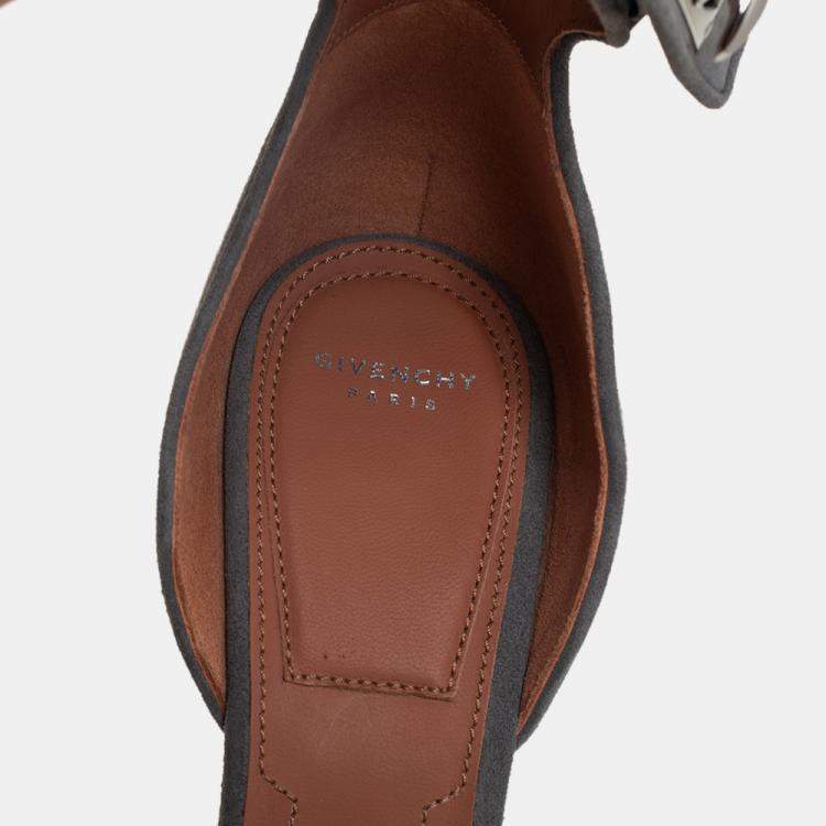 Pre Owned Givenchy Grey Suede Platform Ankle Strap Sandals Size 39