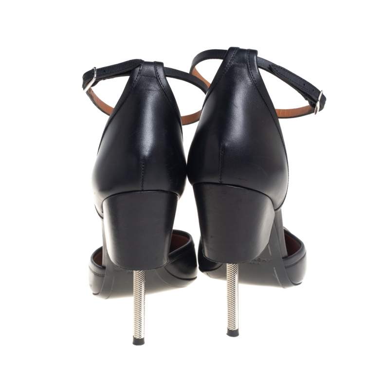Pre Owned Givenchy Black And White Leather Screw Heel Ankle Strap D'orsay Pump Size 41