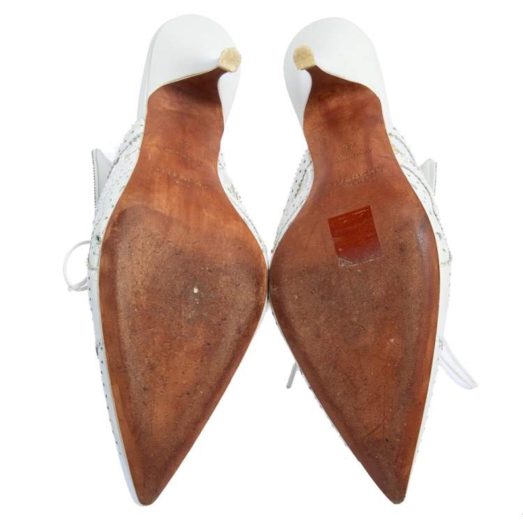 Pre Owned Givenchy White Brogue Leather and Lace Maremma Mules Size 37