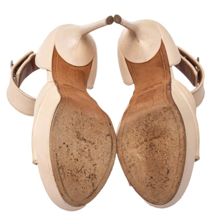 Pre Owned Givenchy Beige Luck Ankle Strap Sandals Size 38