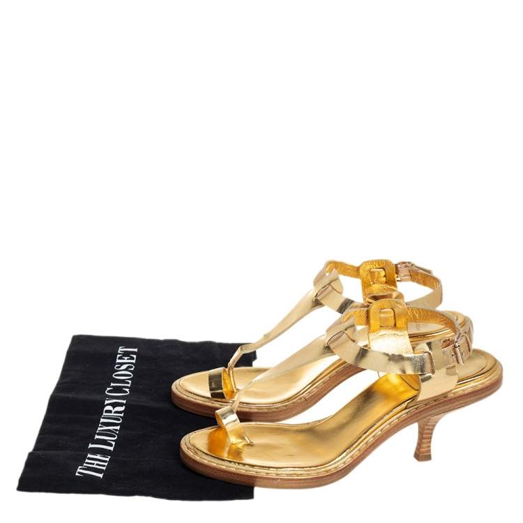 Pre Owned Givenchy Vintage Metallic Gold Leather Thong Slingback Sandals Size 39.5