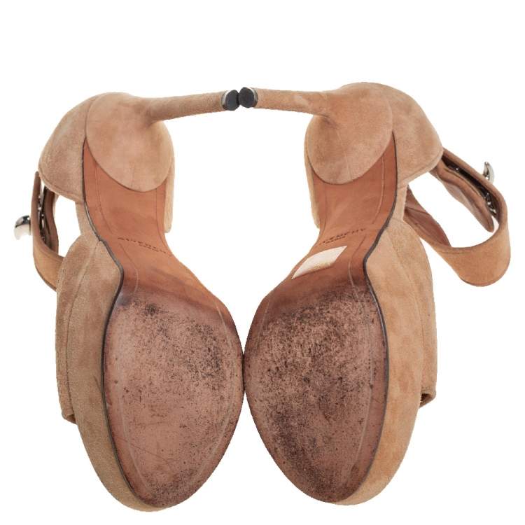 Pre Owned Givenchy Beige Suede Shark Tooth Ankle Strap Open Toe Platform Sandals Size 38