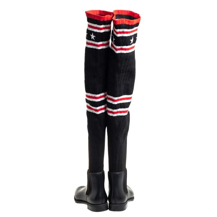 Pre Owned Givenchy Black Fabric And Rubber Storm Over The Knee Boots Size 37