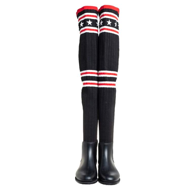 Pre Owned Givenchy Black Fabric And Rubber Storm Over The Knee Boots Size 37