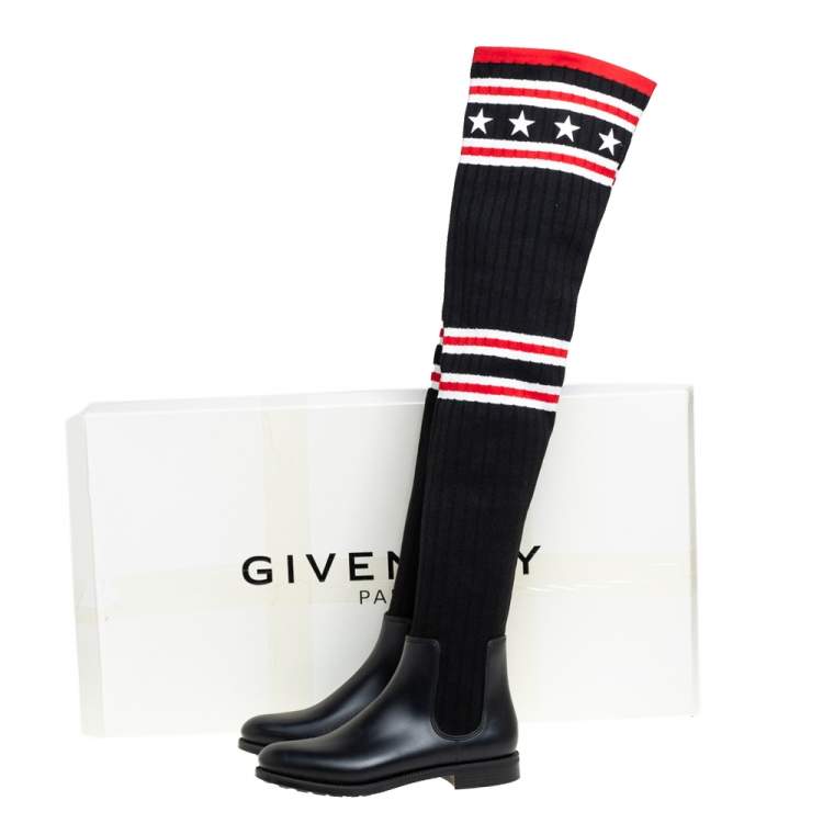 Pre Owned Givenchy Black Fabric And Rubber Storm Over The Knee Boots Size 37