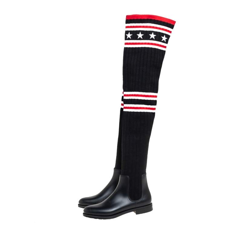 Pre Owned Givenchy Black Fabric And Rubber Storm Over The Knee Boots Size 37