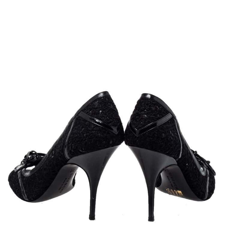 Pre Owned Givenchy Black Lace And Leather Pumps Size 38