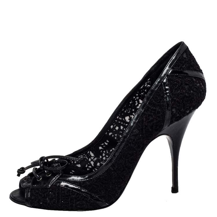 Pre Owned Givenchy Black Lace And Leather Pumps Size 38