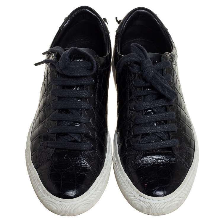Pre Owned Givenchy Black Croc Embossed Leather Urban Street Sneakers Size 38