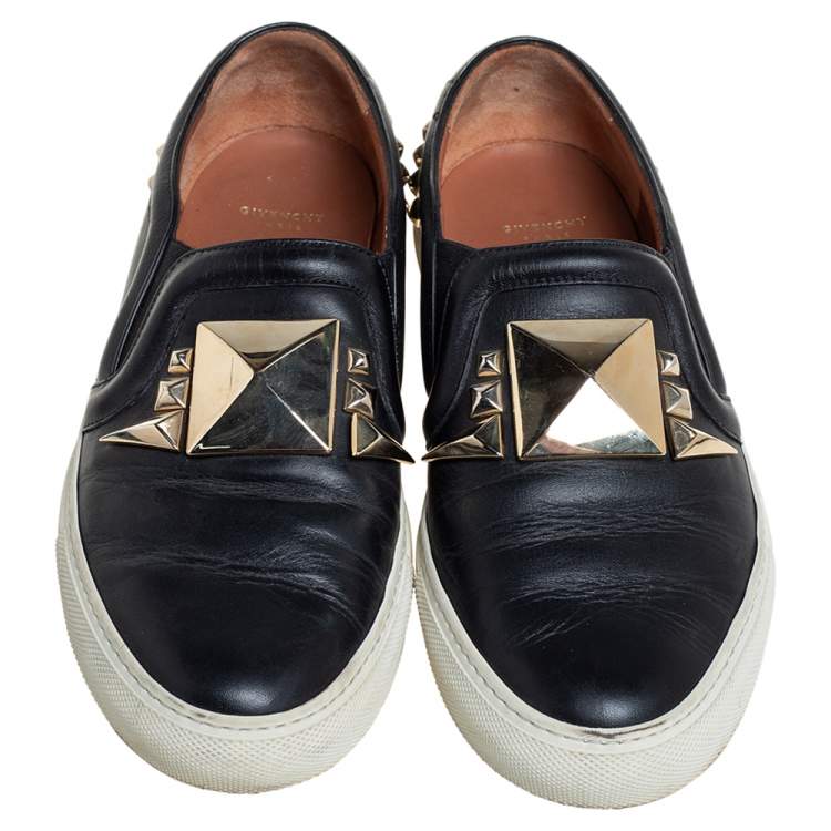 Pre Owned Givenchy Black Leather Embellished Skate Sneakers Size 38
