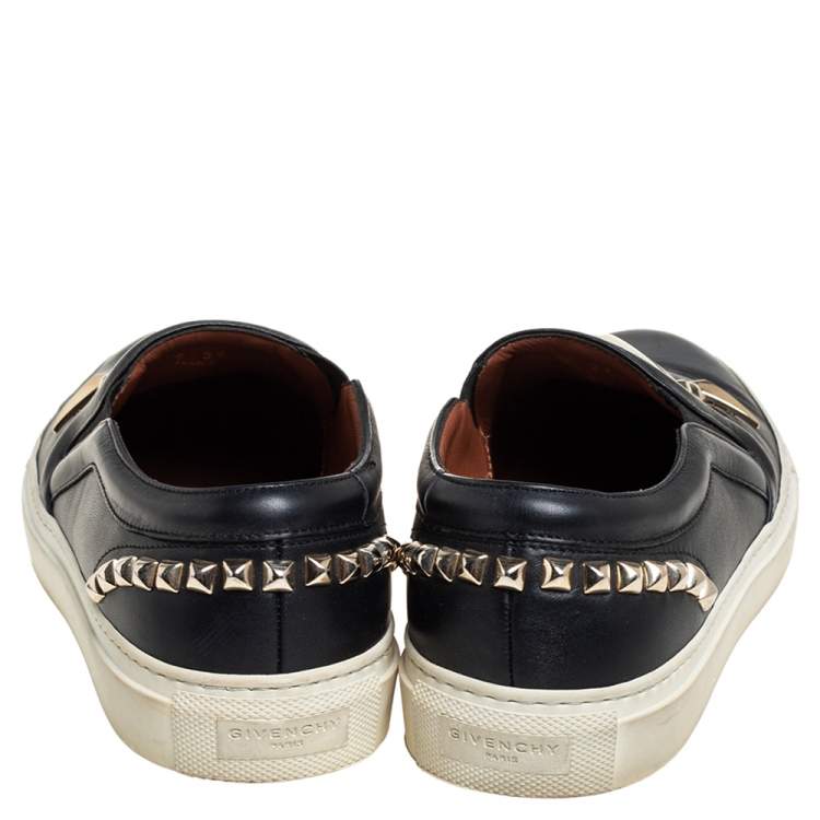 Pre Owned Givenchy Black Leather Embellished Skate Sneakers Size 38