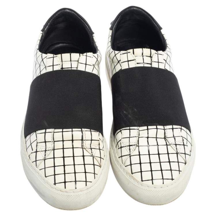 Pre Owned Givenchy White/Black Check Leather Urban Street Sneakers Size 38