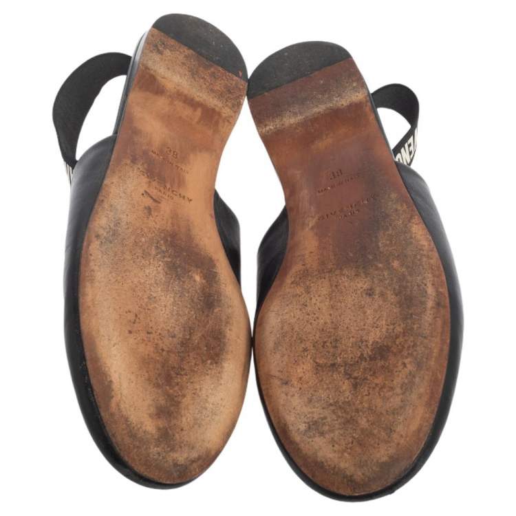 Pre Owned Givenchy Black Leather Rivington Logo Slingback Mules Flats Size 38