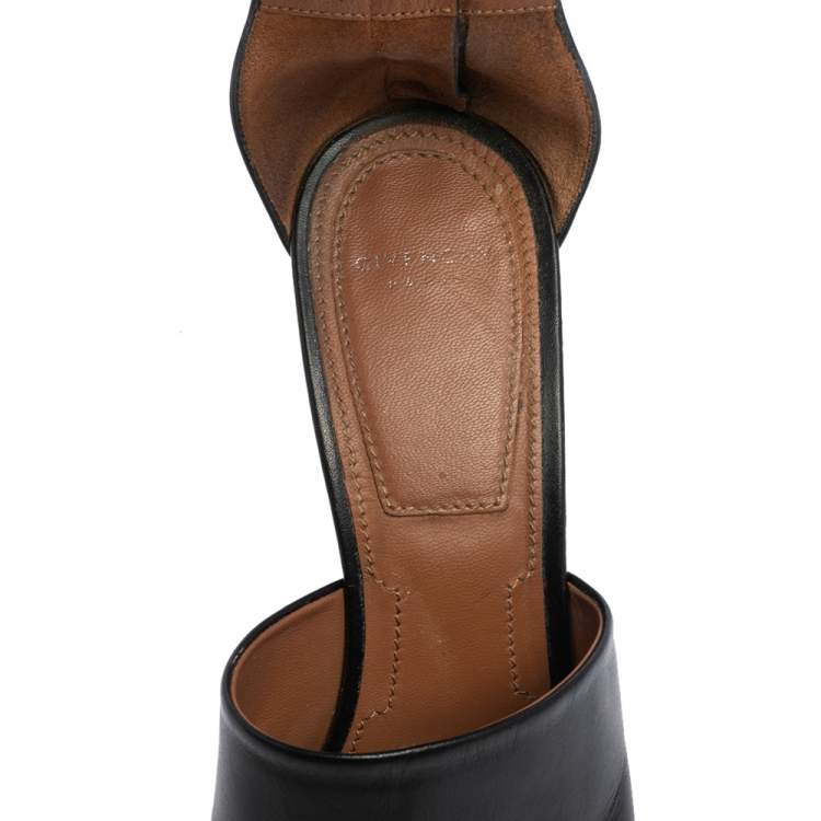 Pre Owned Givenchy Black Leather Chain Detail Ankle Cuff Sandals Size 38.5