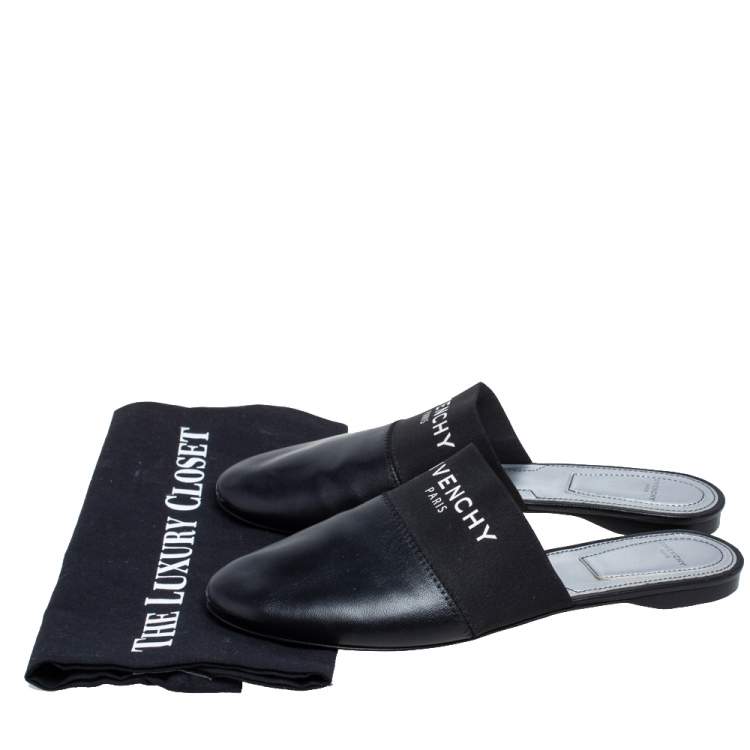 مملوكة مسبقًا Givenchy Black Leather and Strecth Band Bedford Flat Mules Size 40