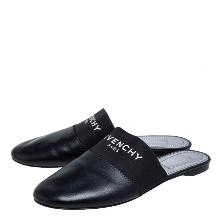 مملوكة مسبقًا Givenchy Black Leather and Strecth Band Bedford Flat Mules Size 40