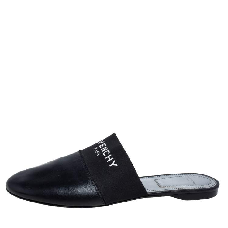 مملوكة مسبقًا Givenchy Black Leather and Strecth Band Bedford Flat Mules Size 40