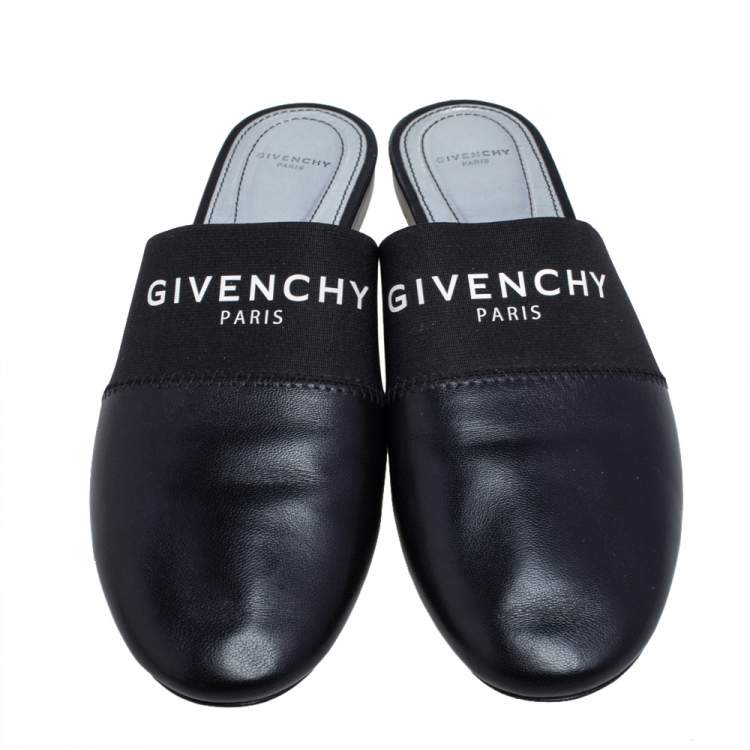 مملوكة مسبقًا Givenchy Black Leather and Strecth Band Bedford Flat Mules Size 40