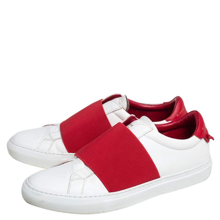 Pre Owned Givenchy White/Red Leather Urban Knot Elastic Slip On Sneakers Size 39