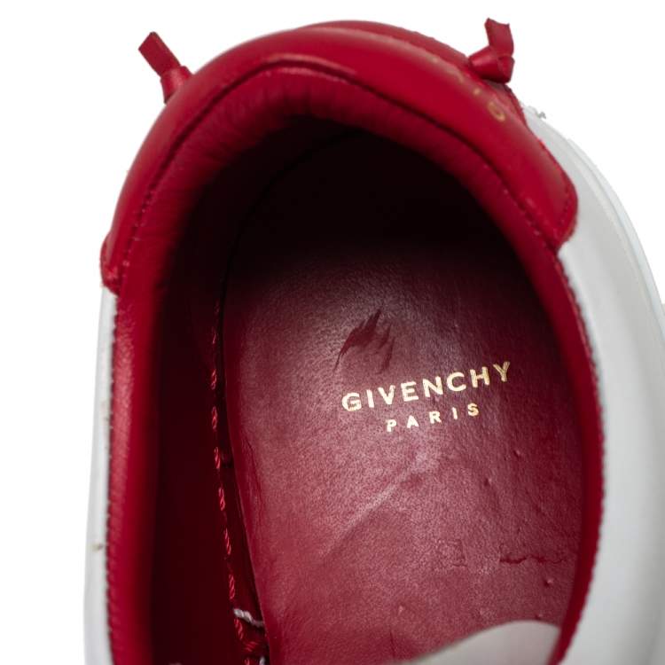 Pre Owned Givenchy White/Red Leather Urban Knot Elastic Slip On Sneakers Size 39