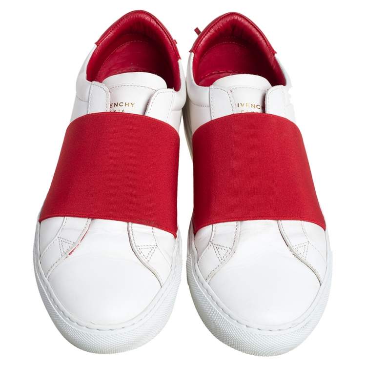 Pre Owned Givenchy White/Red Leather Urban Knot Elastic Slip On Sneakers Size 39