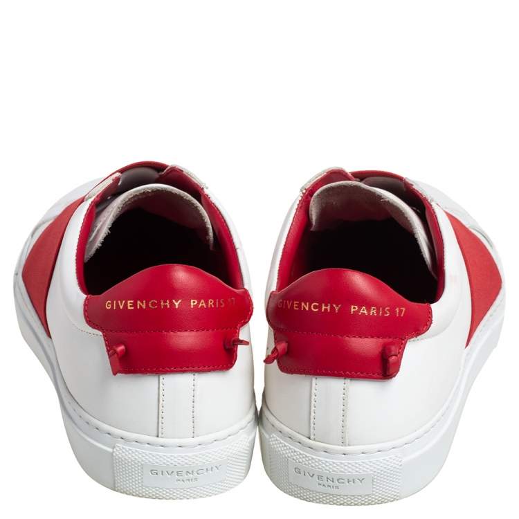 Pre Owned Givenchy White/Red Leather Urban Knot Elastic Slip On Sneakers Size 39