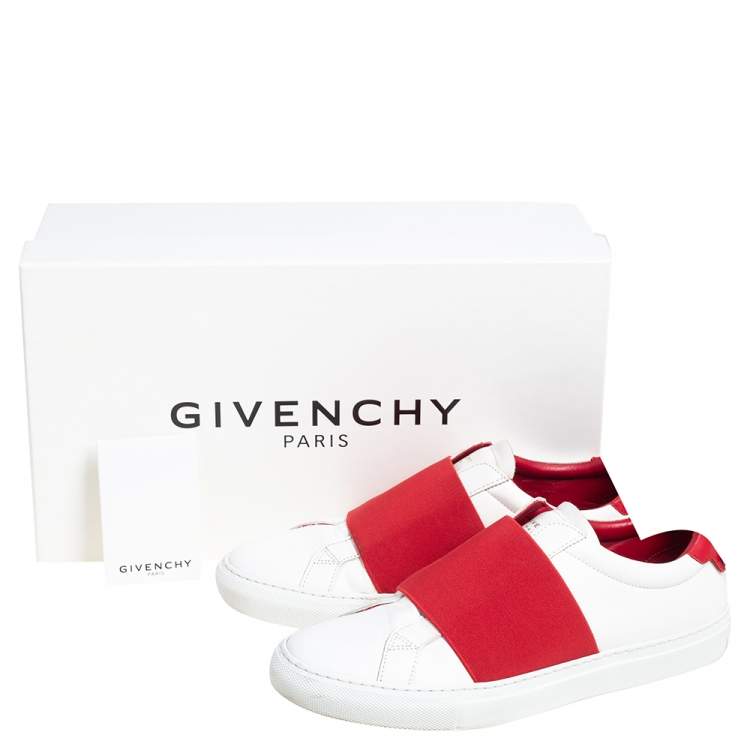 Pre Owned Givenchy White/Red Leather Urban Knot Elastic Slip On Sneakers Size 39