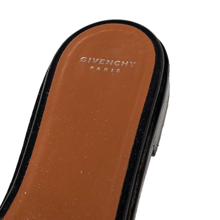 Pre Owned Givenchy Black Leather Open Toe Flat Slides Size 38