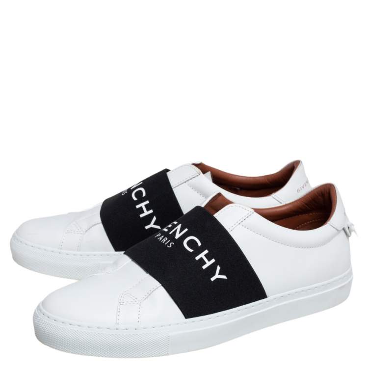 Pre Owned Givenchy White/Black Leather Urban Street Logo Slip On Sneakers Size 40