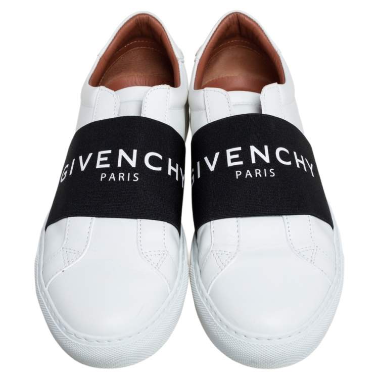 Pre Owned Givenchy White/Black Leather Urban Street Logo Slip On Sneakers Size 40