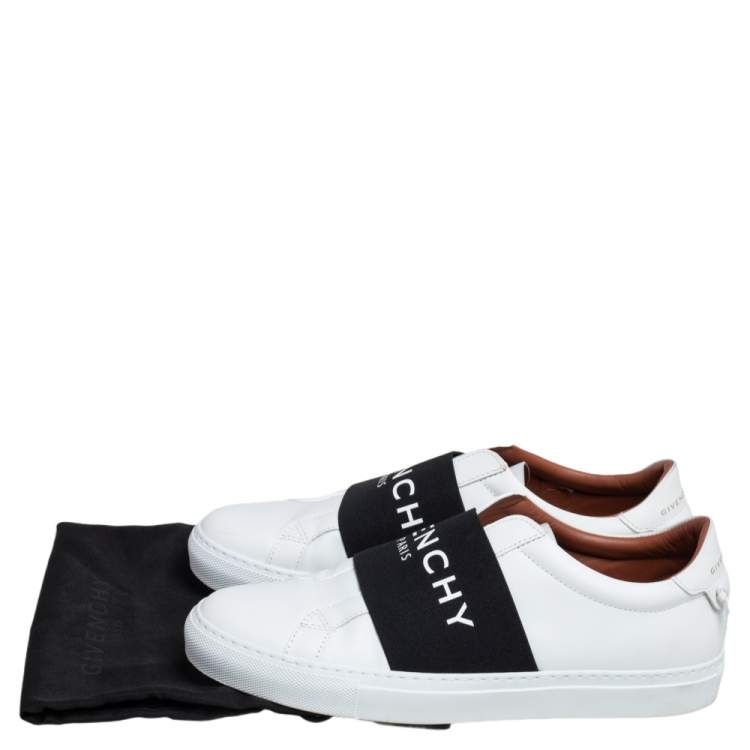 Pre Owned Givenchy White/Black Leather Urban Street Logo Slip On Sneakers Size 40