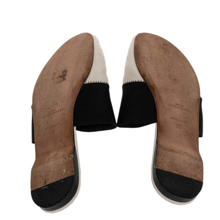 Pre Owned Givenchy White/Black Leather And Fabric Logo Mule Sandals Size 38
