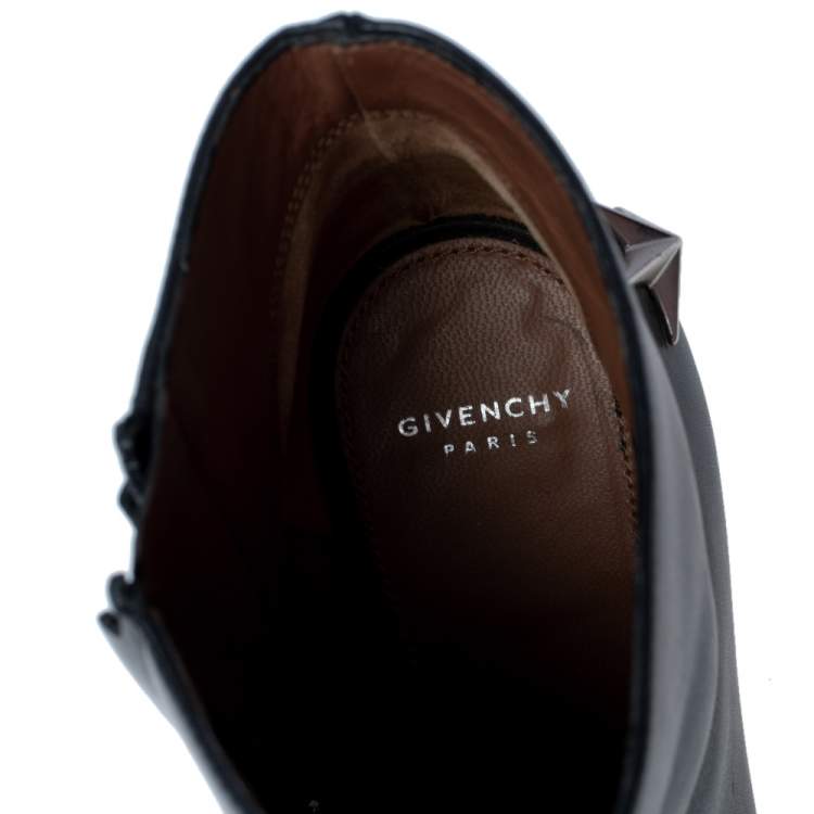 Pre Owned Givenchy Black Leather Star Embellished Open Toe Ankle Booties Size 37.5