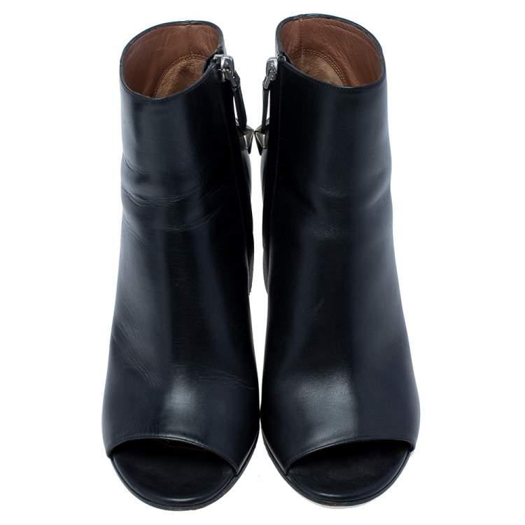 Pre Owned Givenchy Black Leather Star Embellished Open Toe Ankle Booties Size 37.5