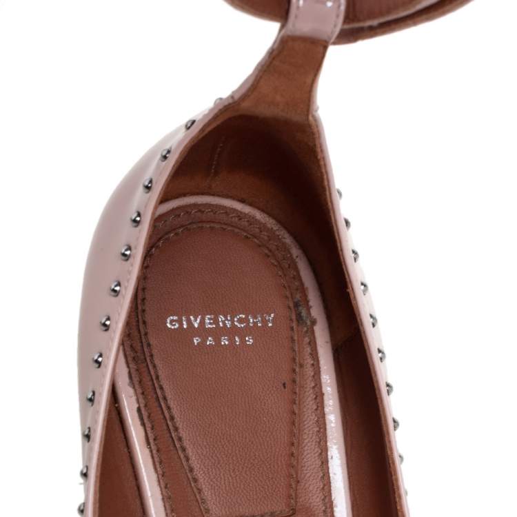 Pre Owned Givenchy Rose Poudre Patent Leather Accent Studded Mary Jane Ballet Flats Size 38.5